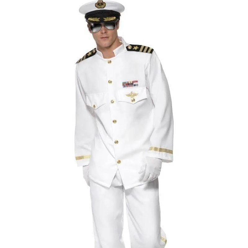 Captain Deluxe Costume Adult White Gold Jacket Trousers Cap Gloves Herringbone Jacket Houndstooth Jacket Plaid Jacket