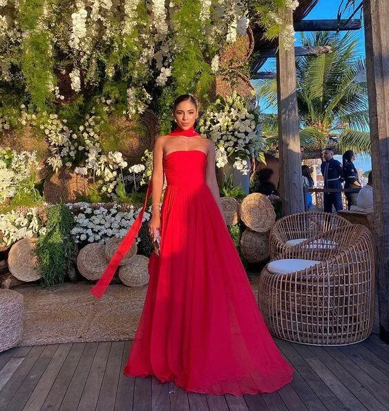 Red Strapless A-Line Unique Long Formal Party Dress Evening Gown, DP3386 Tunics Sophisticated sleek