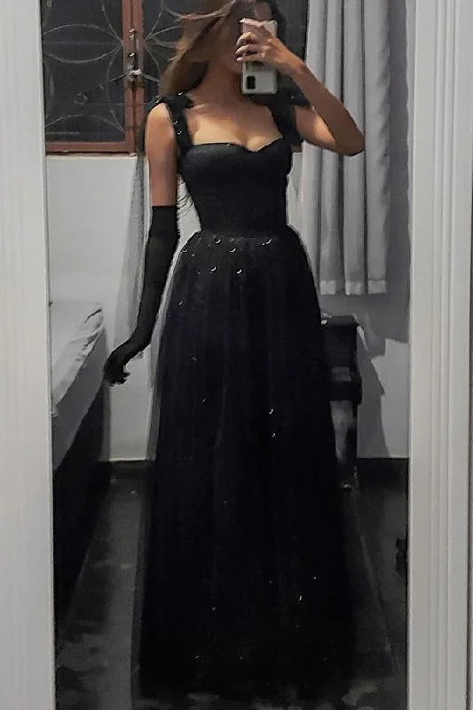 Black Straps A-Line Tulle Elegant Long Party Dress, DP2701 Tunics Ceremony elegant