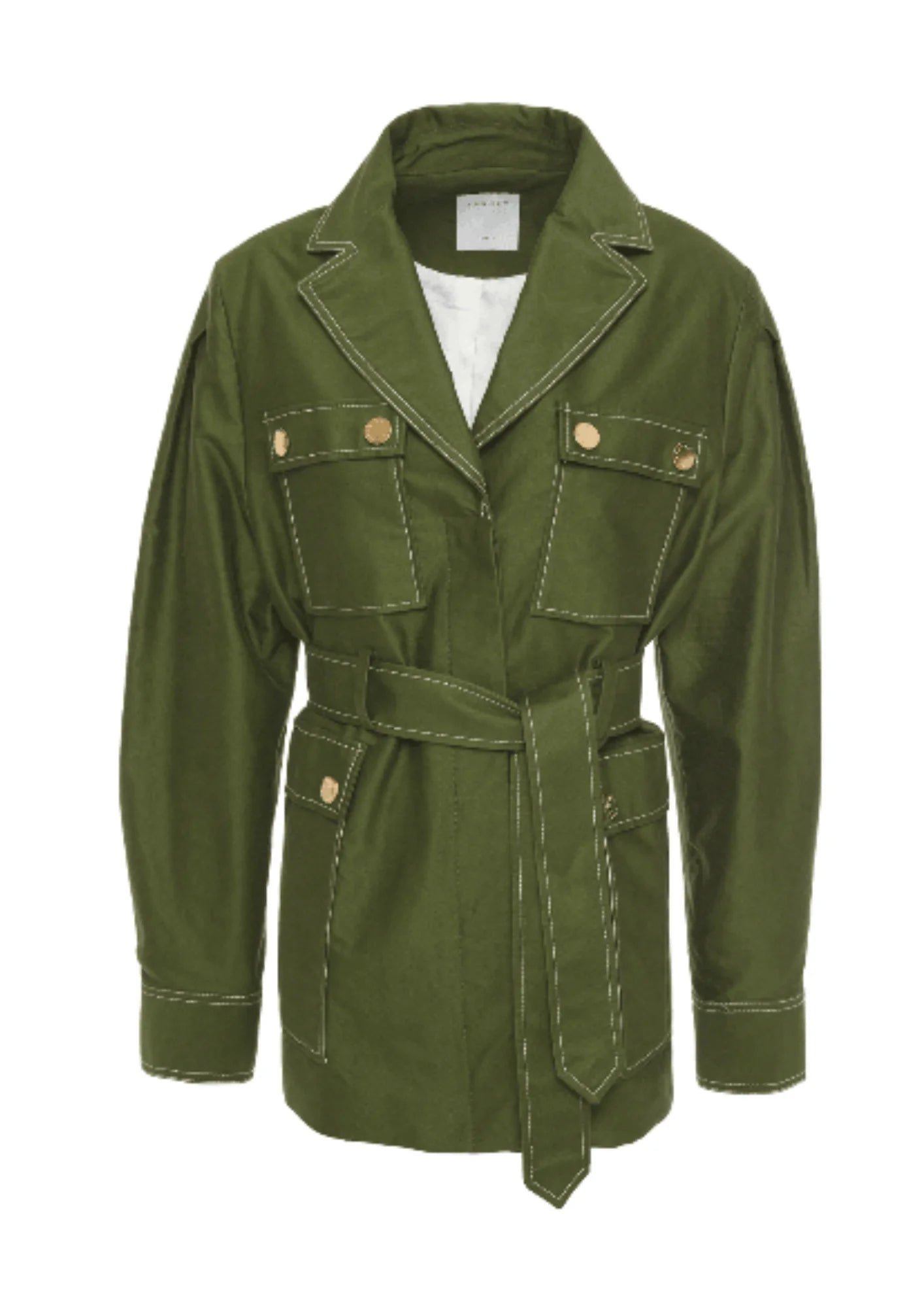 GREEN MULTIPOCKETS BELTED BLAZER Women's Print Jacket