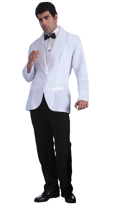 Mens Formal White Jacket Adult Costume Male Halloween Insulated Jacket Fitted Jacket Loose Jacket