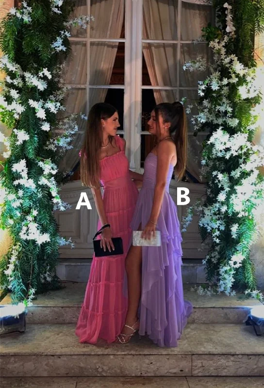 Pink Straps A-Line Tulle Long Party Dress Wedding Guest Dress, DP2761 Tunics Evening elegant