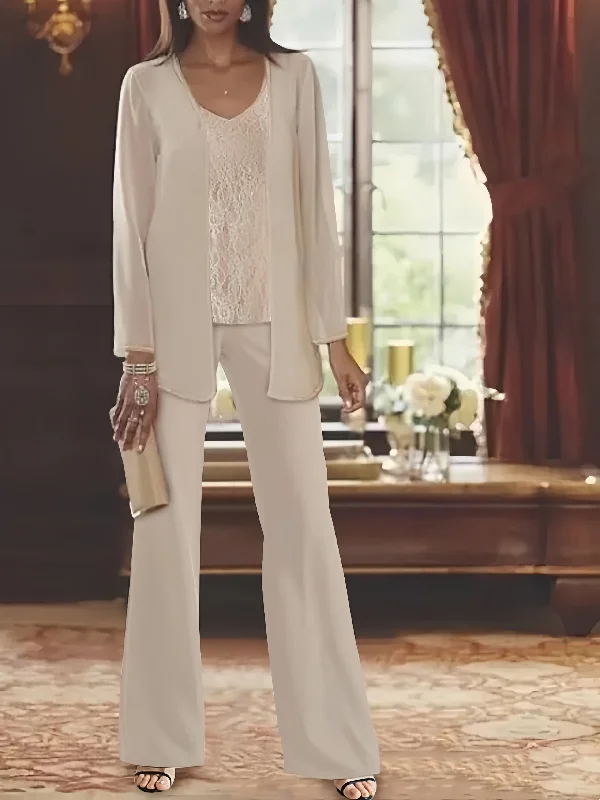 Chiffon Mother of the Bride Pantsuits with Jacket Cardigan Sweater Pullover