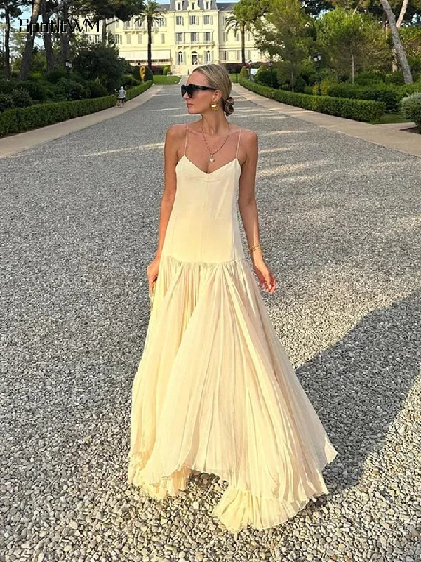 Spaghetti Straps A-Line Ivory Long Party Dress Fashion Vacation Dress, DP3589 Tunics Wedding white