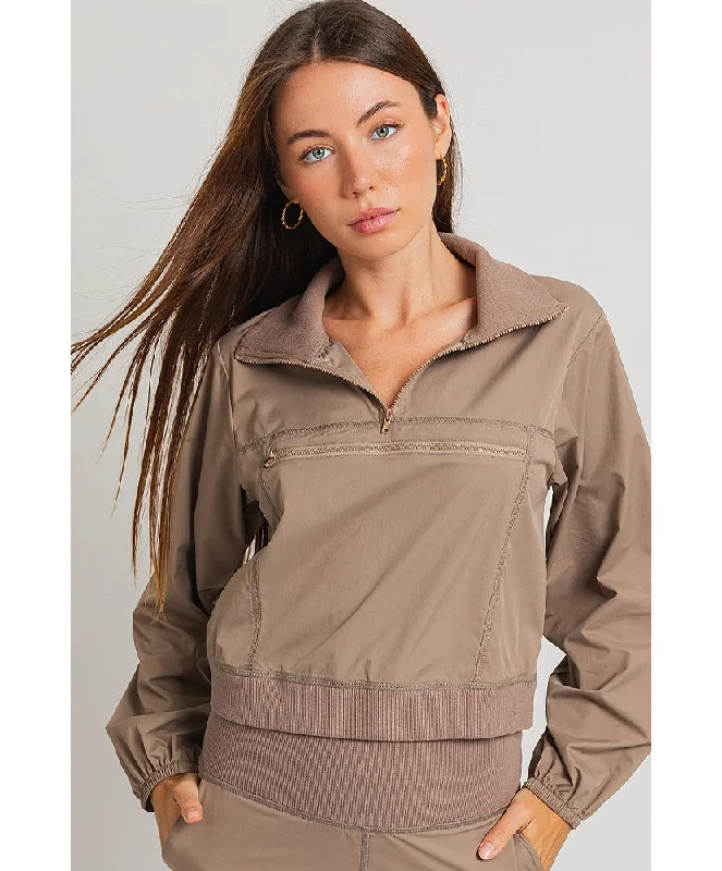 Remi Half Zip Jacket Boat Neck Shawl Collar Notched Collar
