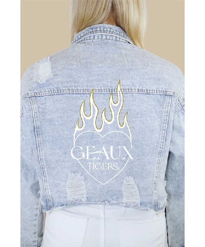 LSU Perfect Match Denim Jacket Snapped Jacket Toggled Jacket Drawstring Jacket