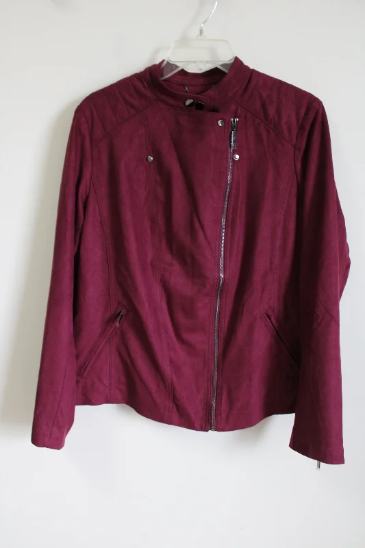 NEW Chico's Maroon Sueded Jacket | 2 (L/12) Wool Fabric Cashmere Fabric Tweed Fabric