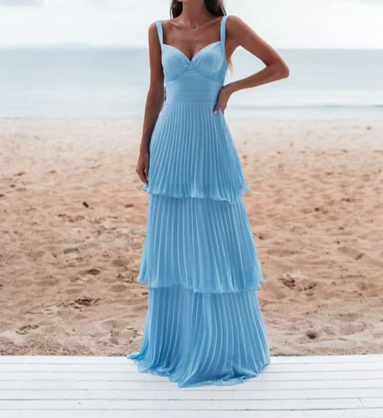 Blue Straps A-Line Layers Elegant Long Party Dress, DP2223 Tunics Running lightweight