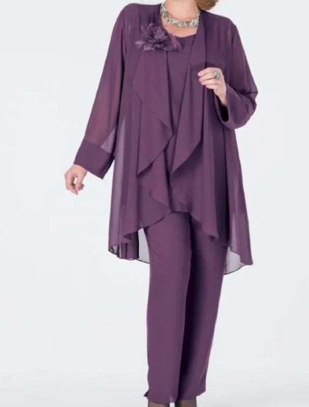Chiffon Mother of the Bride Pantsuits with Jacket Mesh Jacket Canvas Jacket Denim Jacket