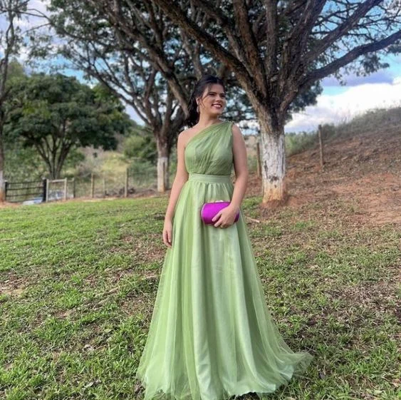Green One Shoulder A-Line Long Party Dress,DP1789 Tunics Long Elegant