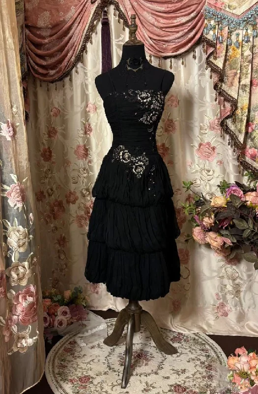 Black Spaghetti Straps A-Line Vintage Cocktail Dress Evening Party Dress, D307 Tunics Chinos classic