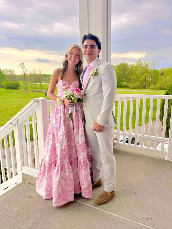 Pink Sweatheart Floral A-Line Long Party Dress Birthday Dress, DP2766 Tunics Office stylish