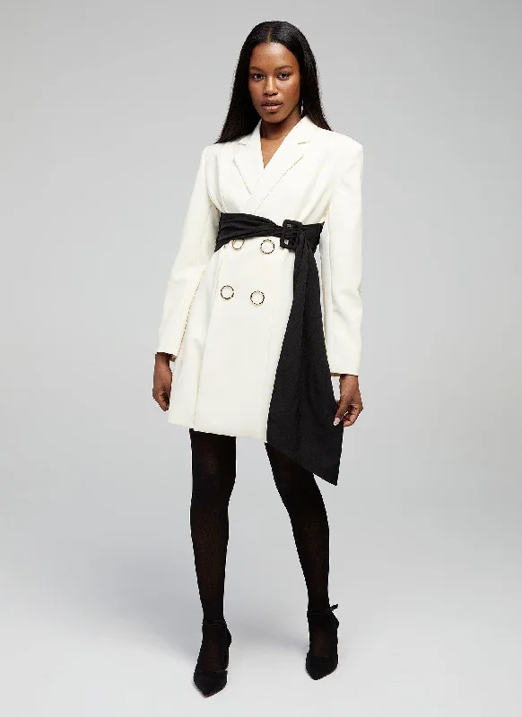 Jada Ivory Blazer Dress with Obi Belt for Women Women's Luxurious Jacket
