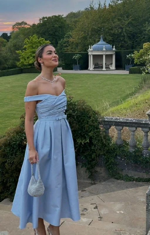 Elegant Light Blue A-Line Off-Shoulder Formal Party Dress,DP1796 Turtleneck Neckline Stylish