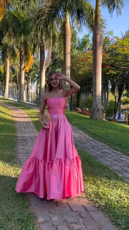Lovely Pink A-Line Strapless Long Party Dress Birthday Outfits, DP3175 Pencil Length Work