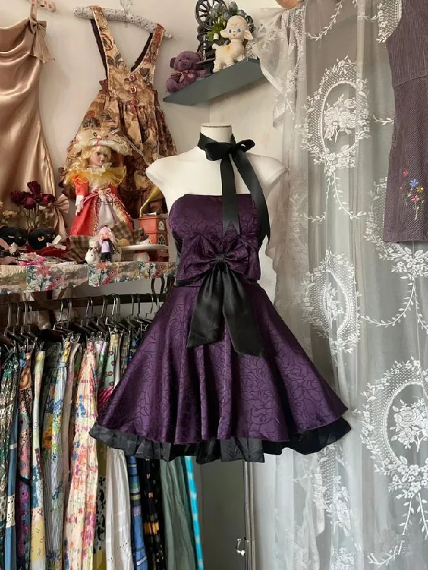 Dark Purple A-Line Satin Vintage Short Party Dress Homecoming Dress, D116 Tunics Prom sequined