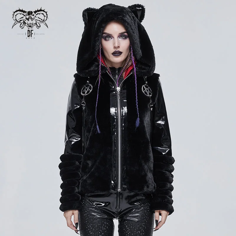 CT183 daily life wowen winter cat ear fur jacket Ribbed Jacket Pleated Jacket Ruffled Jacket