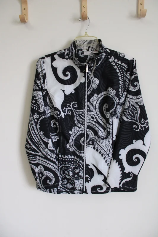 NEW Chico's Zenergy Black Paisley Light Jacket | 1 (M/8) Oversized Jacket Tailored Jacket Straight Jacket