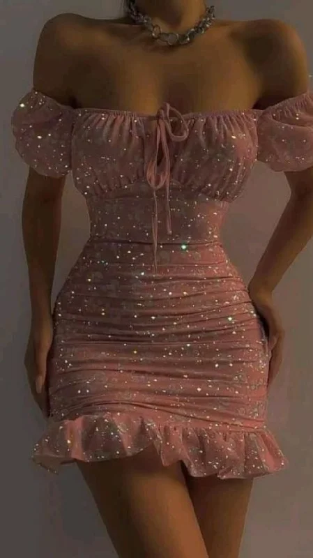 Shiny Pink Sheath Short Party Dress Homecoming Dress Birthday Outfits, D253 Tunics Gym athletic