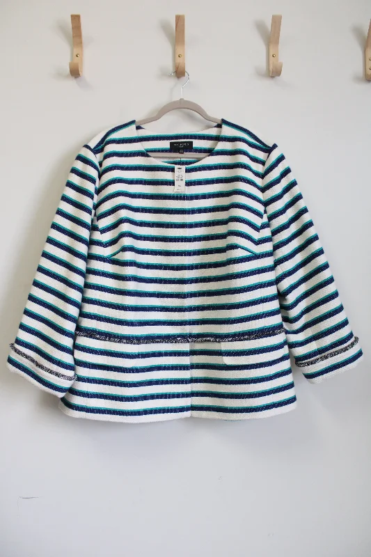 NEW Talbots Blue Striped Jacket | 24W Print Jacket Jacquard Jacket Embroidered Jacket