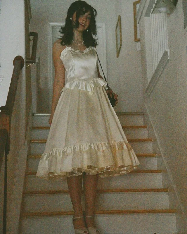 Ivory Straps A-Line Satin Midi Length Party Dress Homecoming Dress MD7468 Tunics Cozy comfortable