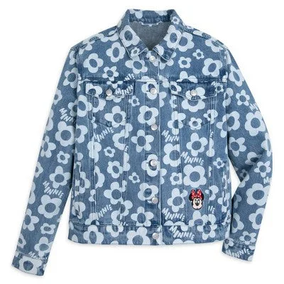 New - Women's Minnie Mouse Jeans Jacket - L - Disney Store Toggled Jacket Drawstring Jacket Belted Jacket