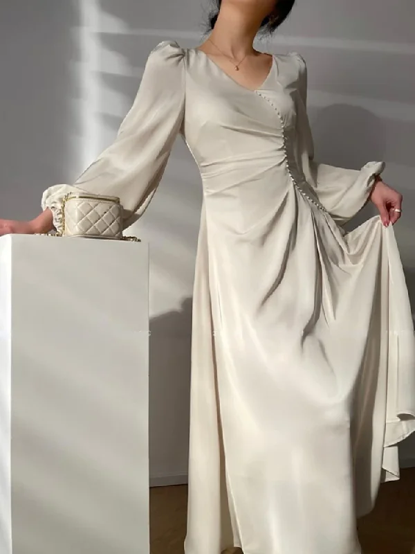 White Long Sleeves A-Line Formal Party Dress,DP1792 Tunics Top Casual