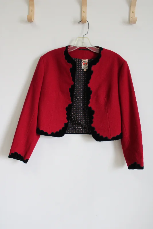 Vintage Original-Lanz Salzburg-Wien Innsbruick Red Wool Jacket | 38 Notch Collar Peter Pan Collar Cowl Neck