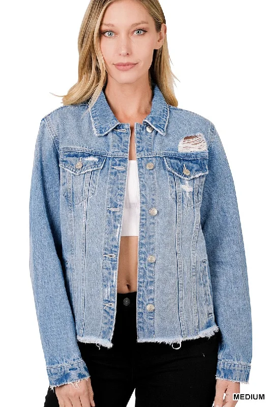 MEDIUM DISTRESSED DENIM JACKET Fleece Jacket Down Jacket Parka