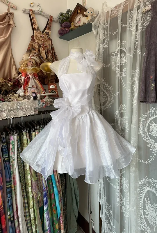 White Halter A-Line Chiffon Vintage Short Party Dress Homecoming Dress, D339 Tunics Fleece cozy