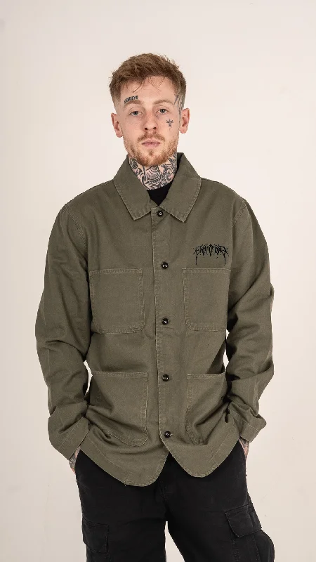 Metal Logo Chore Jacket Army Green V-Neck Jacket Boat Neck Jacket Square Neck Jacket