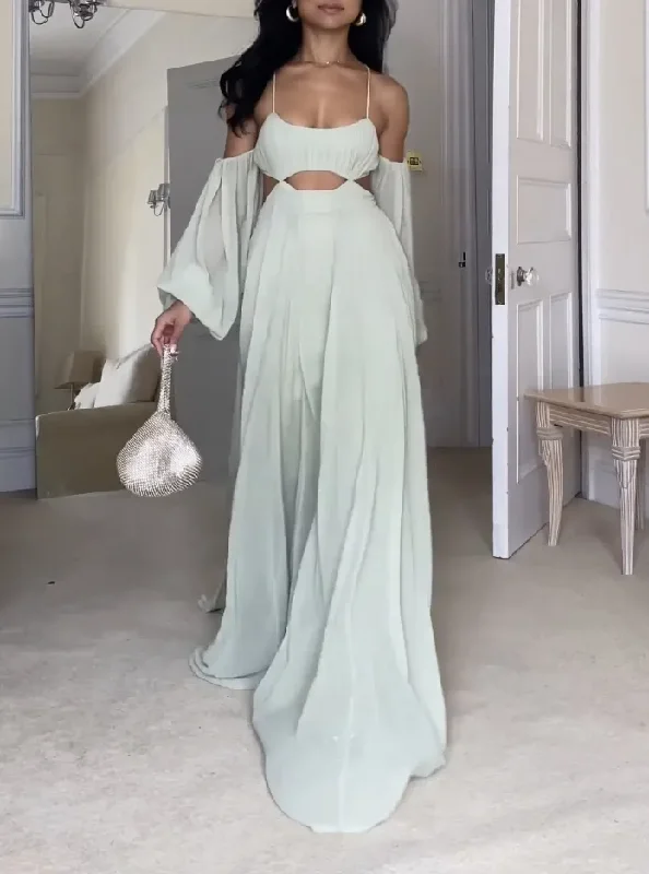 Light Blue Off The Shoulder A-Line Elegant Long Party Dress, DP2591 Tunics Modern contemporary