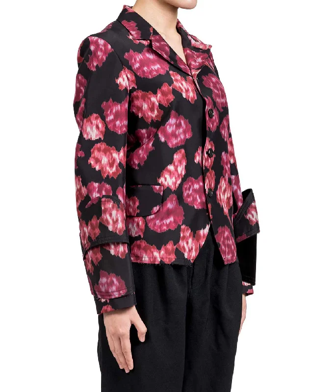 Black & Red Washed Floral Blazer New Women's Blazer
