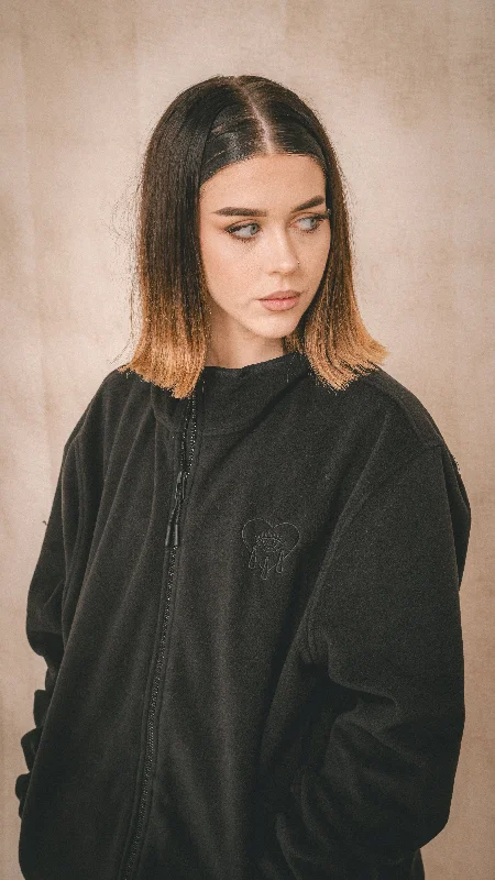 CH Logo Fleece Jacket Black Tiered Jacket Buttoned Jacket Zippered Jacket