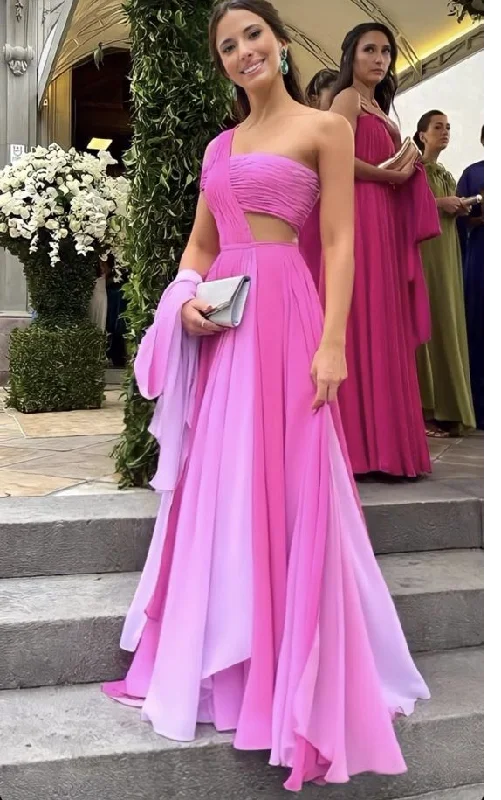 Pink One Shoulder A-Line Long Formal Party Dress Evening Dress, DP2982 Tunics Top Casual