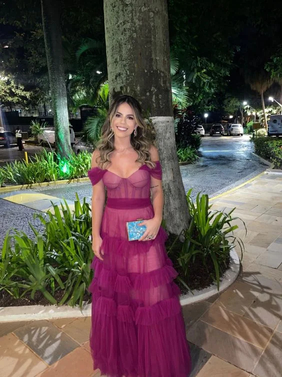 Purple Sweatheart Off Shoulder A-Line Long Party Dress,DP1788 Tunics Short Trendy