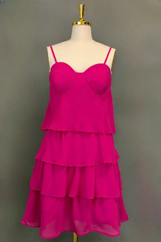 Fuchsia Homecoming Dresses Sweetheart A-line Spaghetti Straps Mini Cocktail Party Dresses for Teens Boat Neckline Classic
