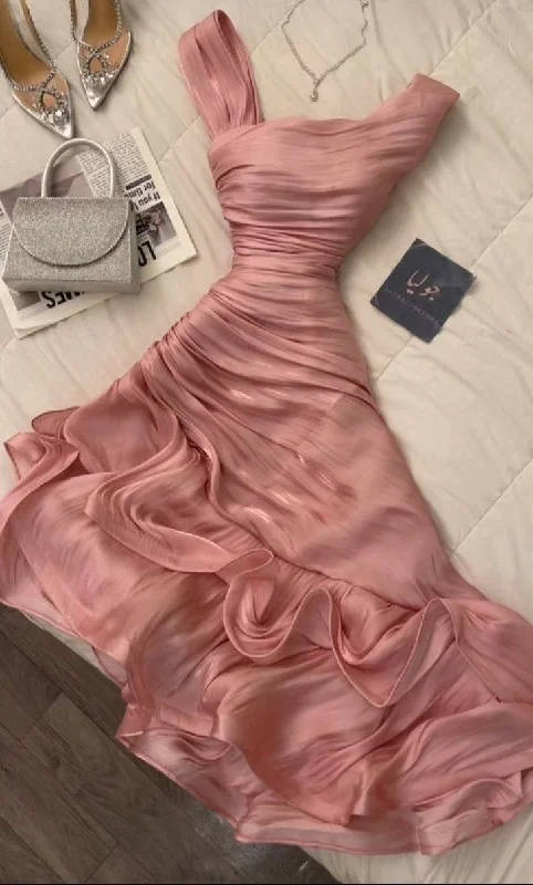 Beautiful Pink Sleeveless Ruffles Simple Party Dress Cocktail Dress, D344 Tunics Lace romantic