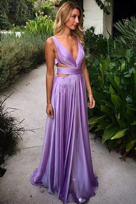 Purple Deep V Neck A-Line Elegant Long Party Dress with Slit, DP2038 Mermaid Tail Wedding