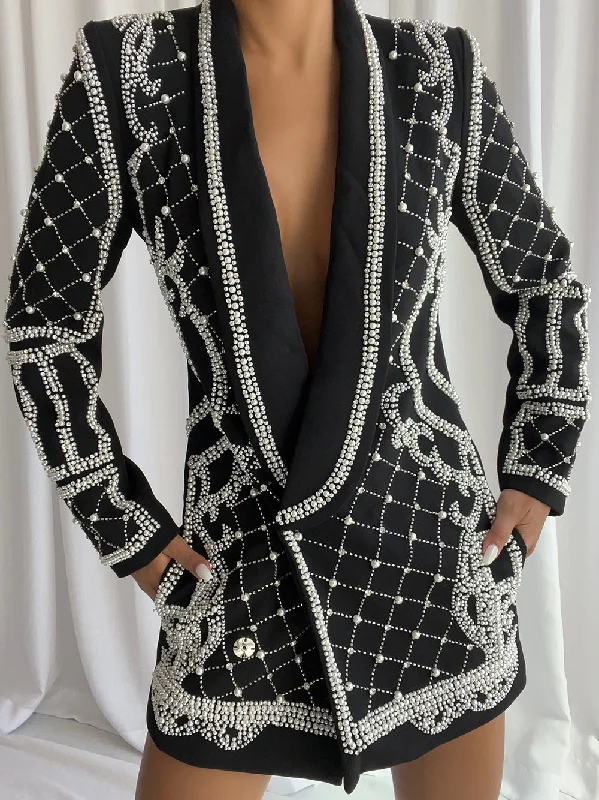 NAUTA Pearls Beaded Blazer Dress in Black Women's Daily Blazer