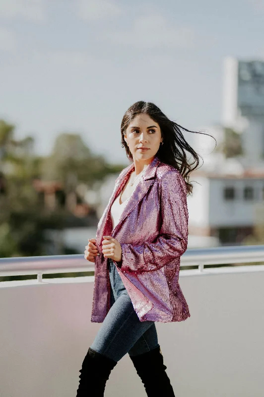 Shine On Matte Pink Sequin Blazer Women's High-End Blazer