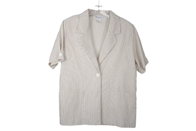 NEW Prelude Tan Striped Blazer Top | 12 Women's Simple Blazer