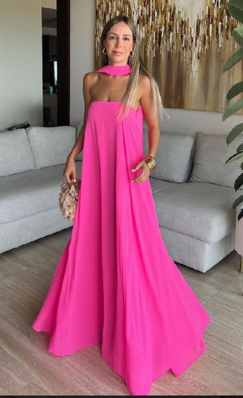 Hot Pink Strapless A-Line Long Party Dress Occasion Dress, DP3453 Tunics Bestseller popular