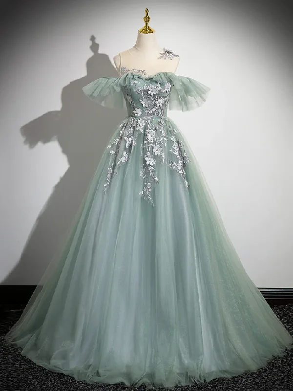 Cute Tulle Lace A-Line Off Shoulder Evening Gown Formal Party Dress, DP2483 Tunics Essential wardrobe