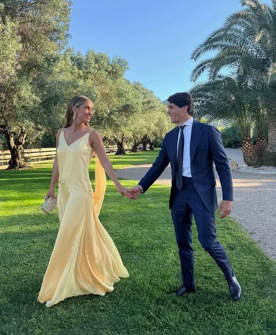 Light Yellow Straps A-Line Long Party Dress Wedding Guest Dress,DP1911 Tunics Practical durable