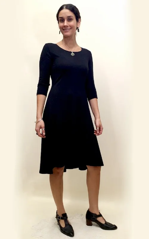 Bamboo Cotton Fitted Tank Dress 3/4 Sleeve Black