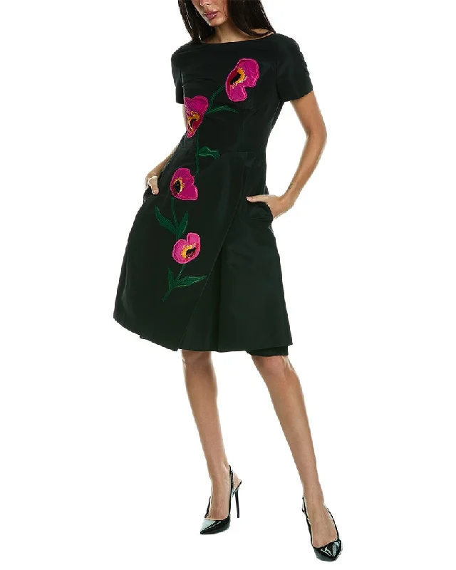 Carolina Herrera Bateau Neck Silk A-Line Dress