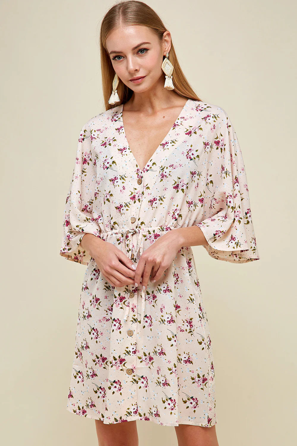 Cream Flutter Sleeve Dress