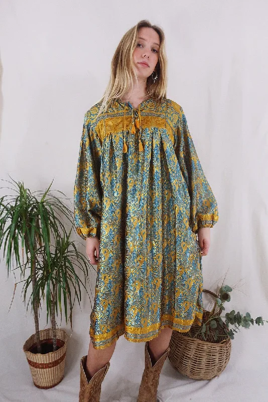 Daphne Dress - Jewelled Sun & Sky Paisley - Vintage Sari - Size M/L