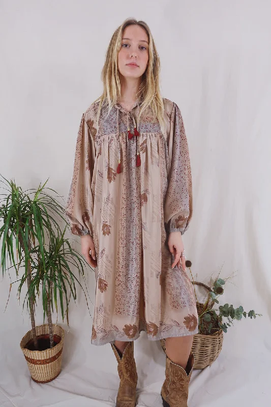 SALE | Daphne Dress - Soft Copper Falling Flowers - Vintage Sari - Size S/M
